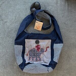Navy and Gray Elephant Embellished Crossbody Bag